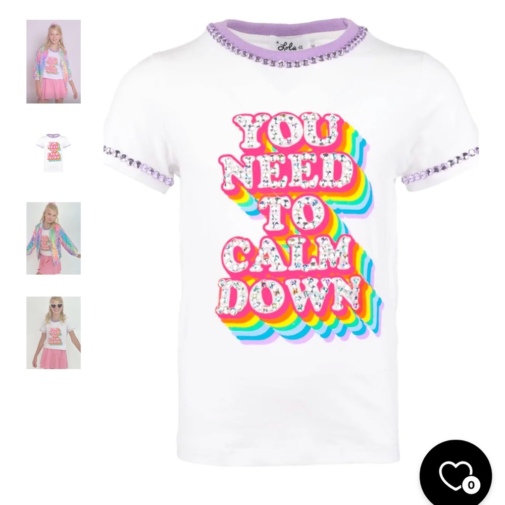 Lola & the Boys You Need to Calm Down rainbow gemstone tee EUC sz 6